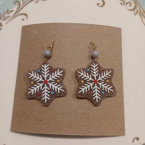175- Laser cut Acrylic Glitter Gingerbread Snowflake Christmas Earrings